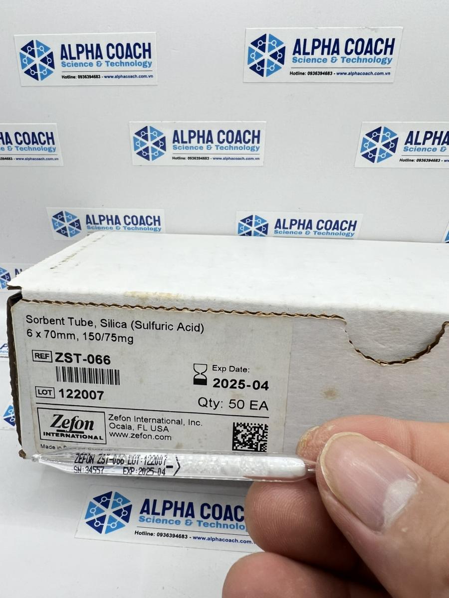 ZST-066: Ống hấp thụ Silica gel được xử lý với Sulfuric Acid, kích thước 6x70mm, 150/75mg, 50 cái/ hộp, hãng Zefon, Mỹ