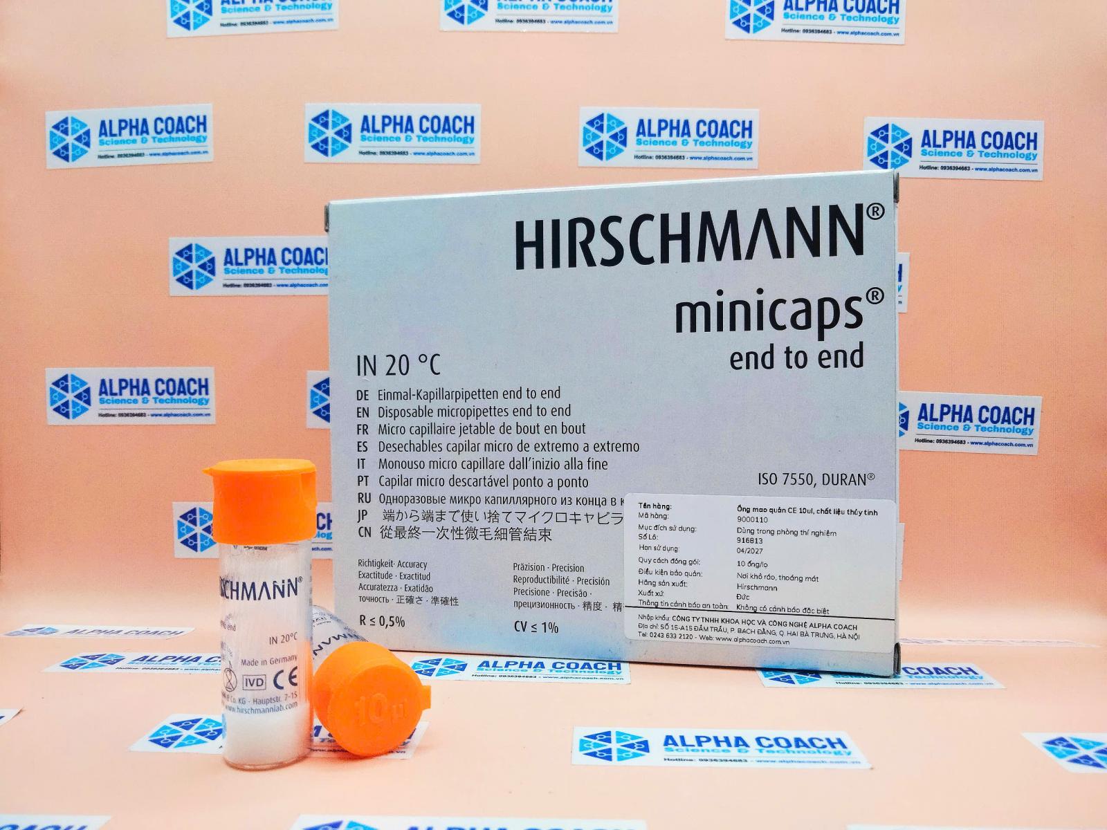 Ống mao quản CE 10ul, chất liệu thủy tinh, mã hàng: 9000110, 100 ống/lọ, hãng Hirschmann-Đức