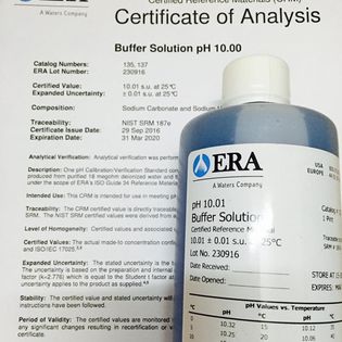 Dung dịch chuẩn CRM pH 10 (màu xanh), ISO 17034, LKC NIST SRMs Hãng ERA/Waters, USA