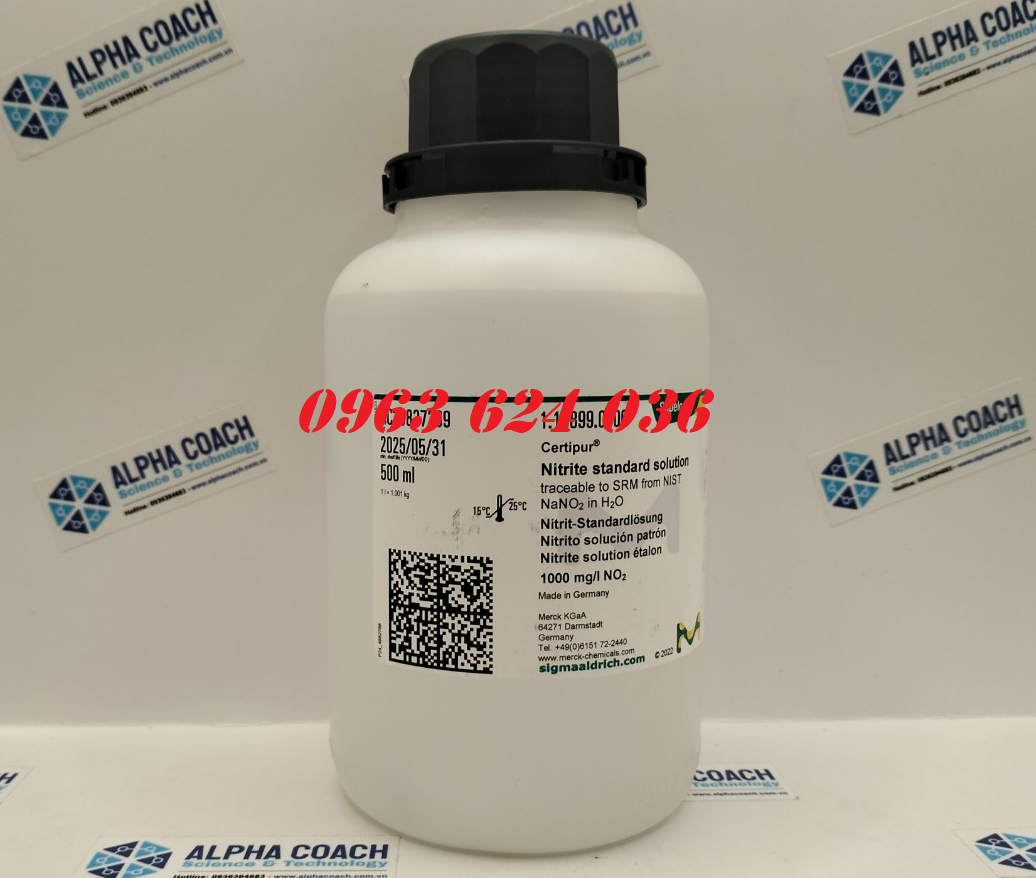 Hóa chất Nitrite standard solution traceable to SRM from NIST NaNO2 in H2O 1000 mg/l NO2 Certipur, Hs code: 2834 10 00, 500ml