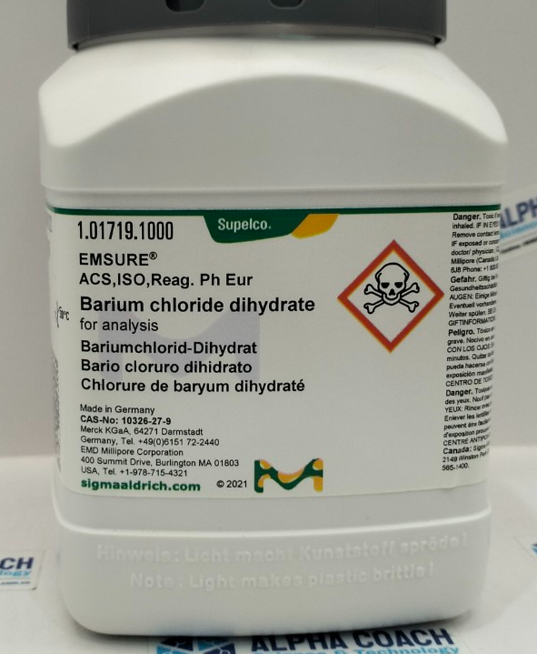 Hóa chất Barium chloride dihydrate for analysis EMSURE ACS, ISO, Reag Ph Eur, CAS: 10326-27-9, 1Kg