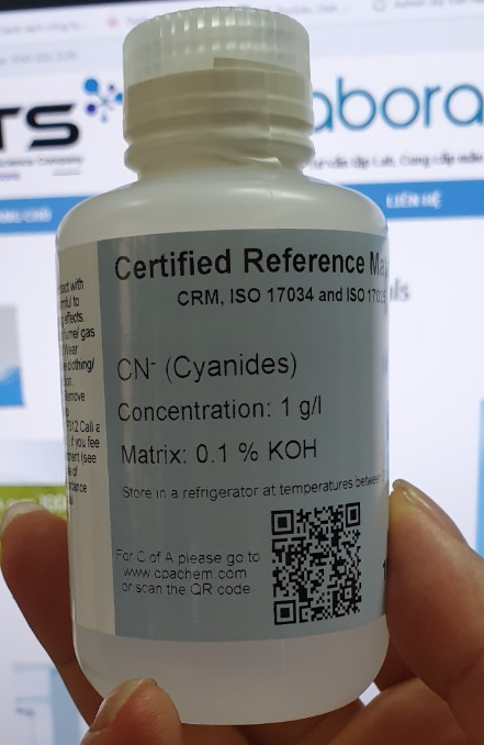 Dung dịch chuẩn IC thông số CN- 1000 mg/l, ISO 17034, 17025 theo Method NIOSH 6017, 6010