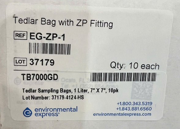 Bộ ZHE+ Replacement Tedlar Sampling Bags, 1 L, 7x7, 10/PK, Environmental Express, USA